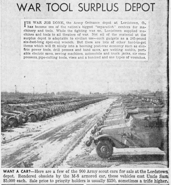 Surplus items that were for sale at the Lordstown Ordanance depot 1946 1